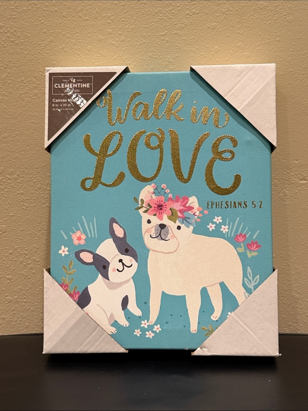Clementine French Bulldog Frenchie Walk in Love Teal Canvas Wall Art 8x10 Bible